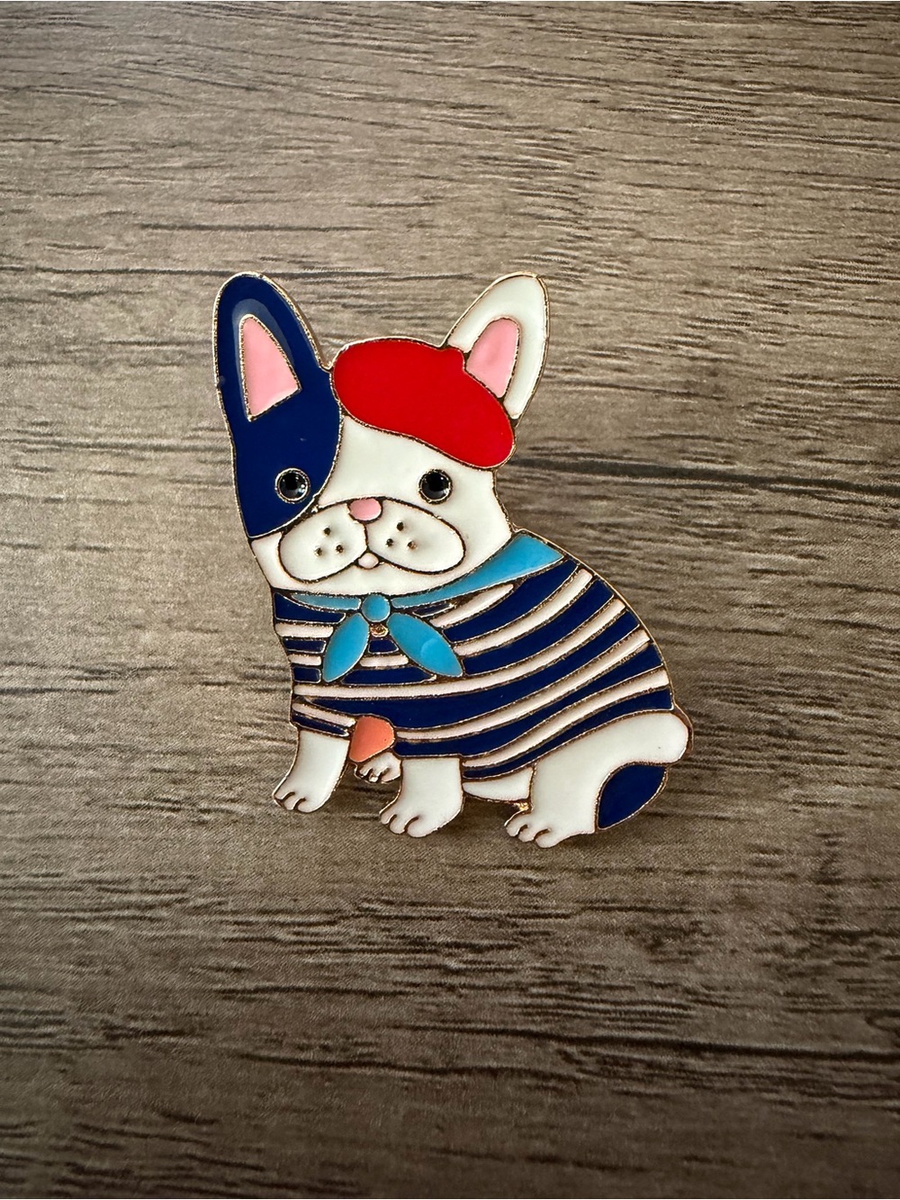 French Bulldog Enamel Pin - Navy Stripes & Red Beret